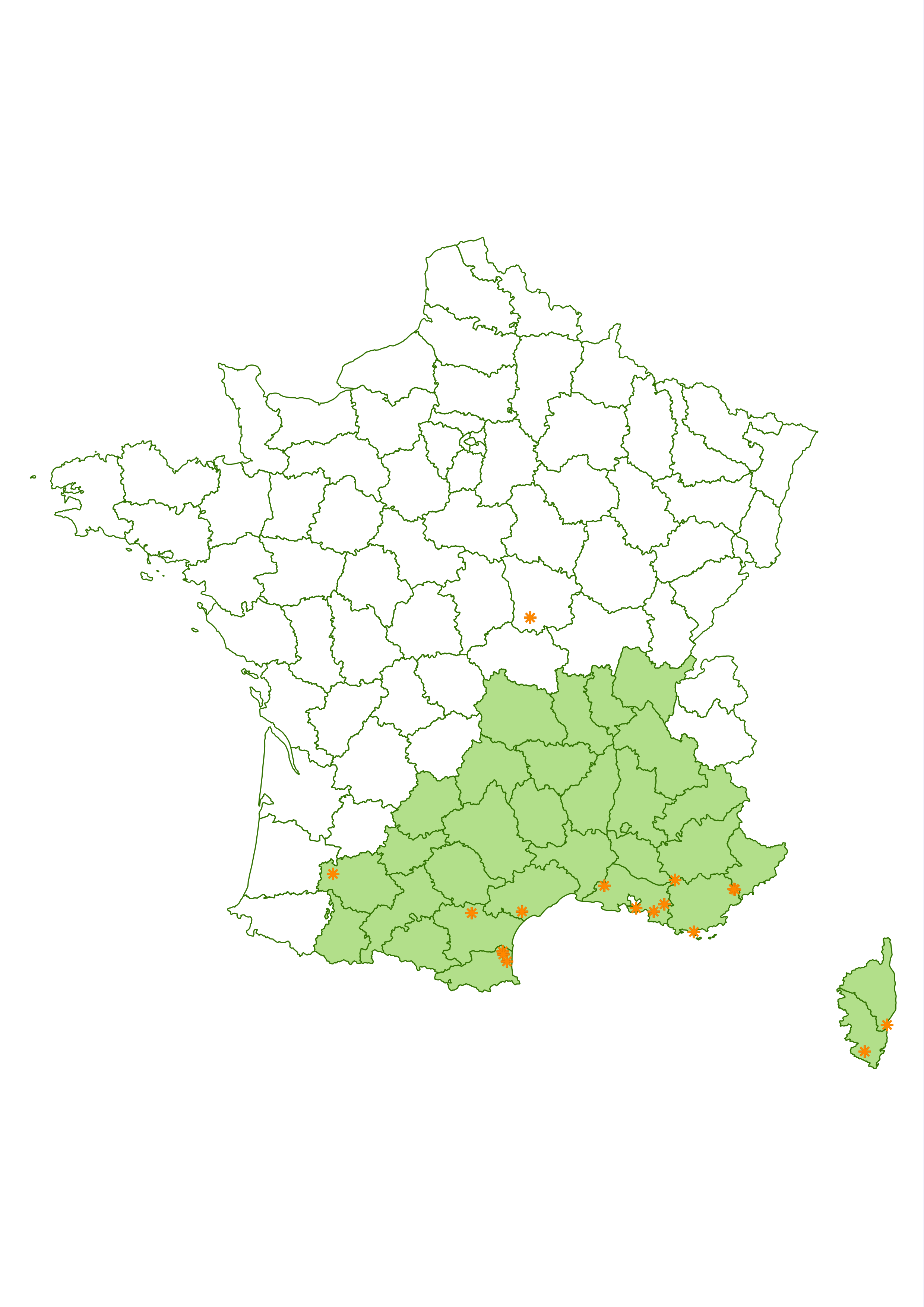 carte de France montrant les zones d'interventions et les missions effectuées